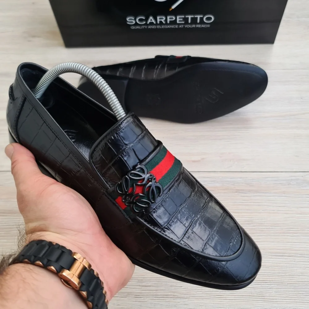 Black Men's Genuine Leather Loafer - Leather Sole - Picture 4 of 5